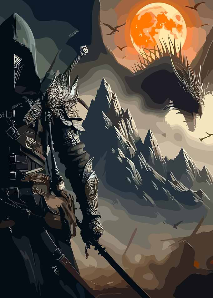Fantasy Warrior and Dragon