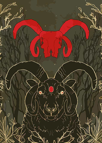 Goat Skull and Ram in Forest
