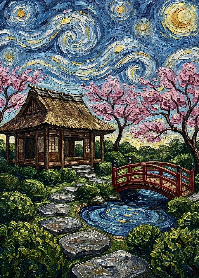 Japanese Garden Under Starry Sky