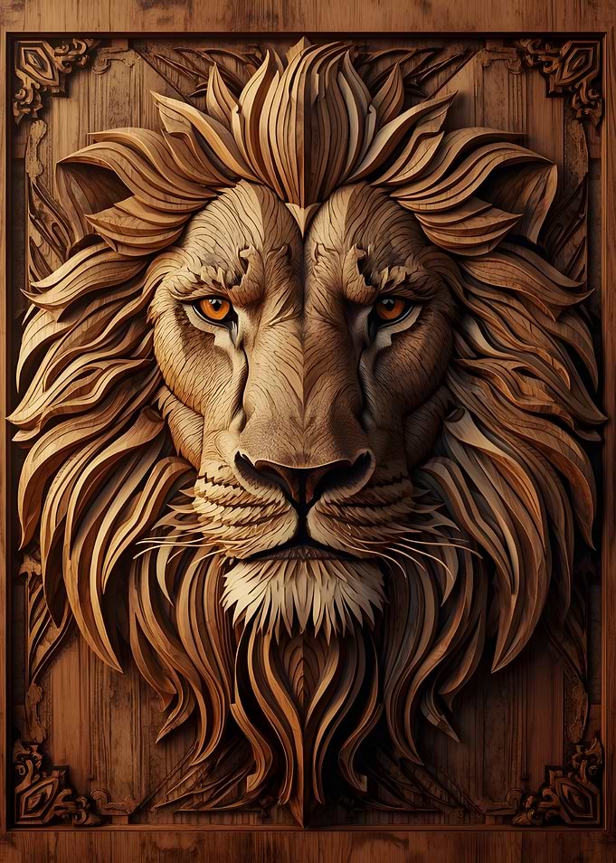 Wooden Lion Head Carving