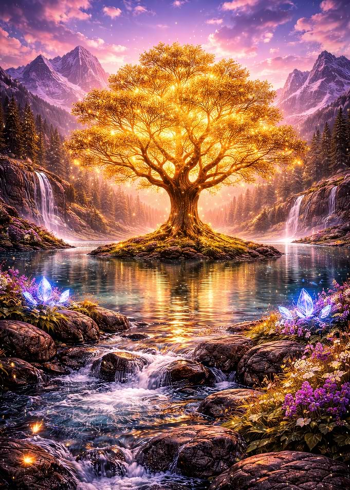 Enchanted Tree of Life by Waterfalls