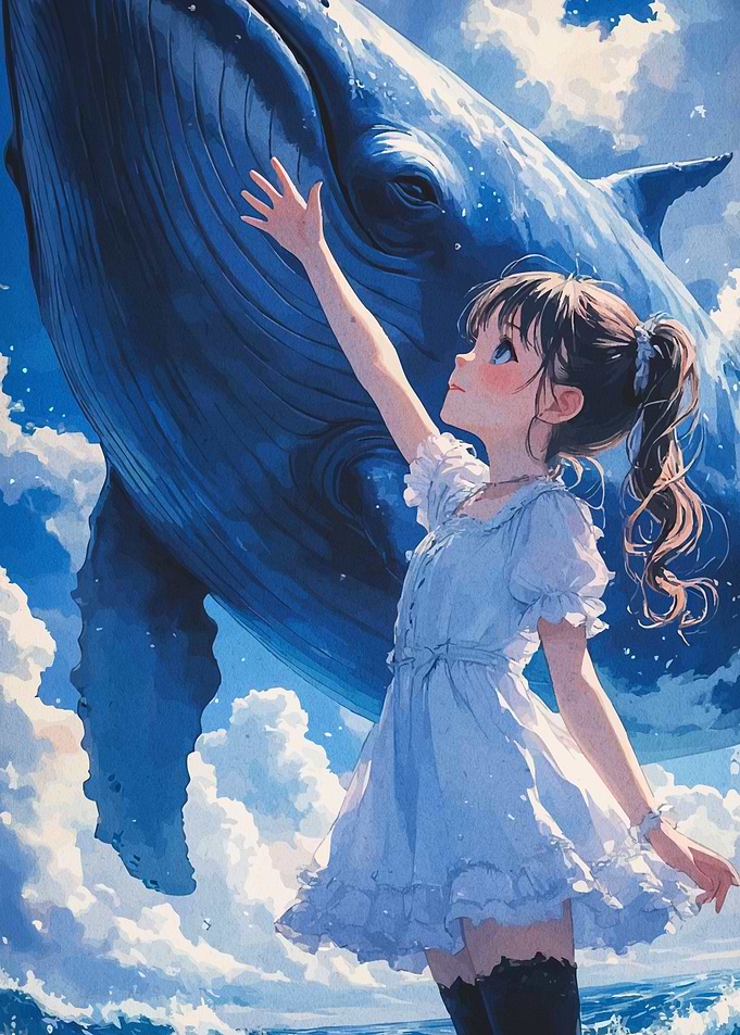 Girl Reaching for a Whale in the Sky