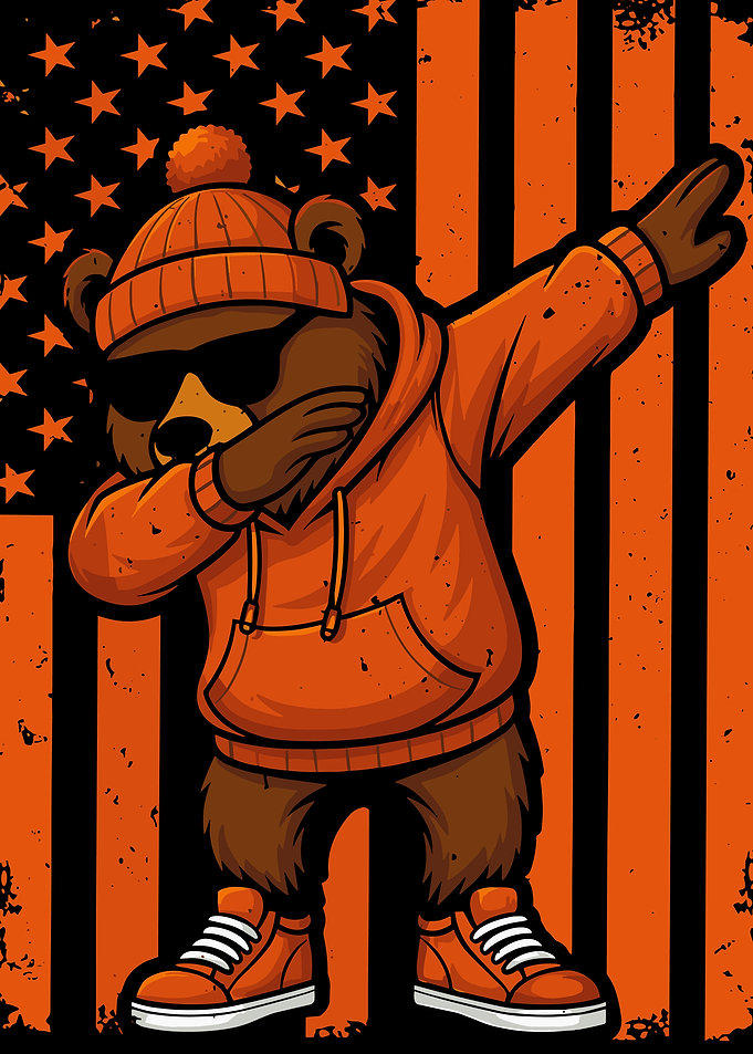 Dabbing Bear Poster, Cartoon Grunge Art, American Flag Streetwear Wall Print