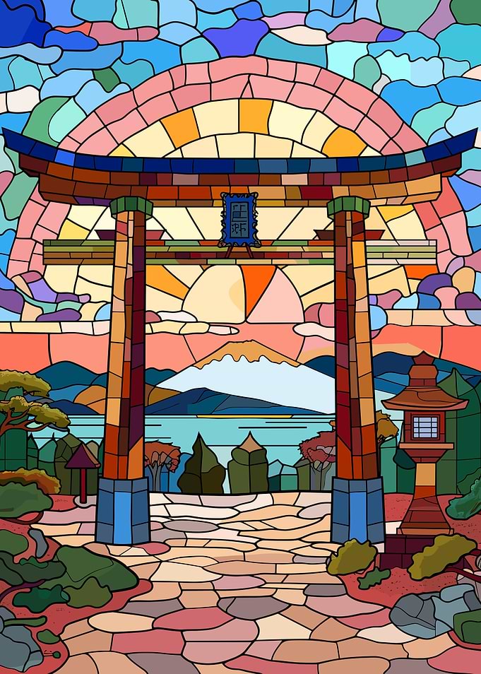Stained Glass Torii Gate Landscape