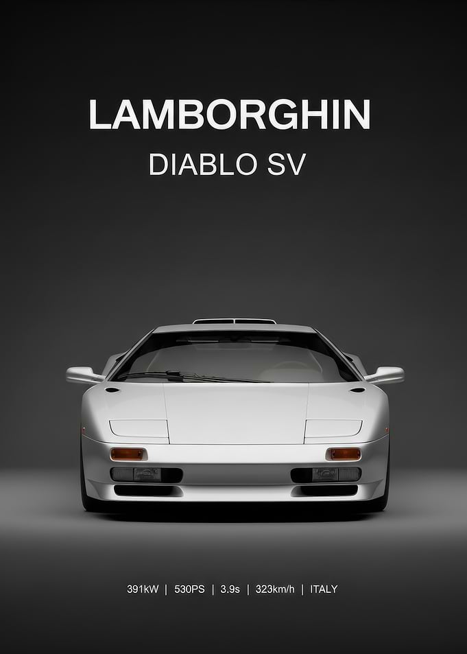old silver Lamborghini Diablo SV Poster