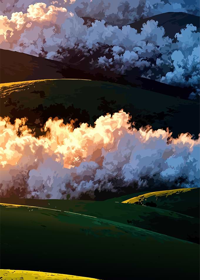 Dramatic Clouds Over Rolling Hills
