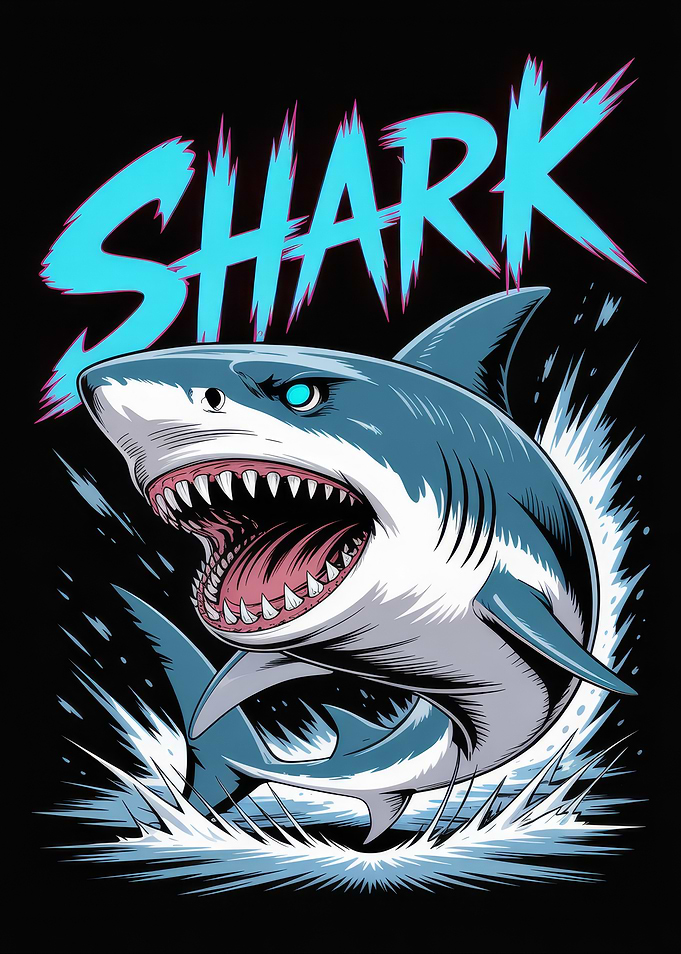 Aggressive Shark with Text