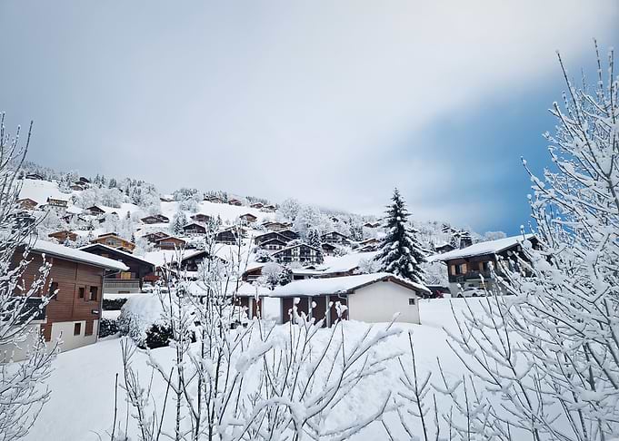 Snowy Alpine Village Scene