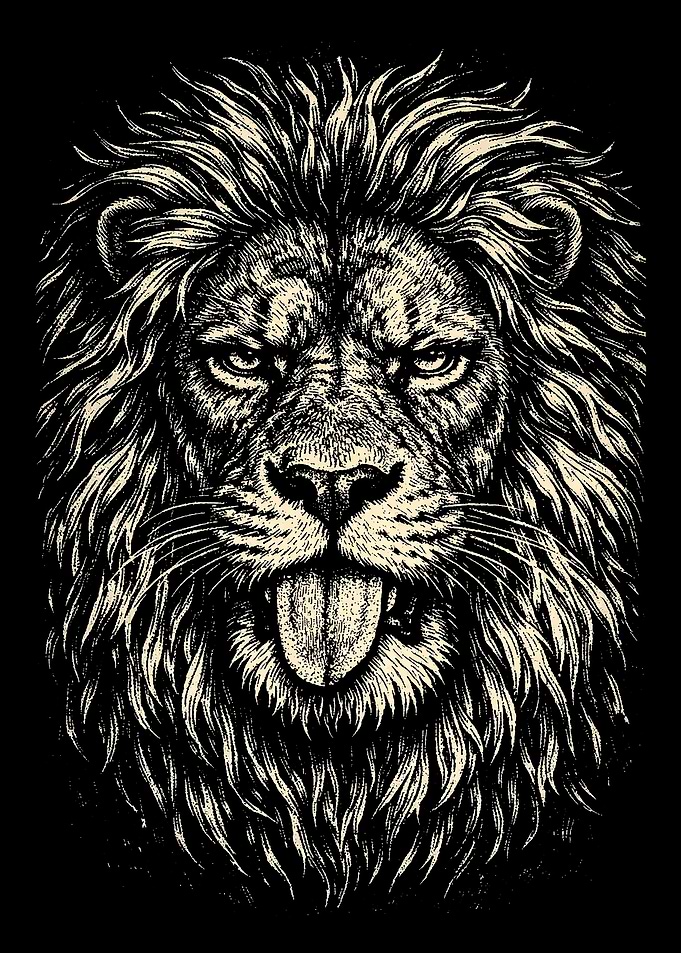 Fierce Lion with Tongue Out