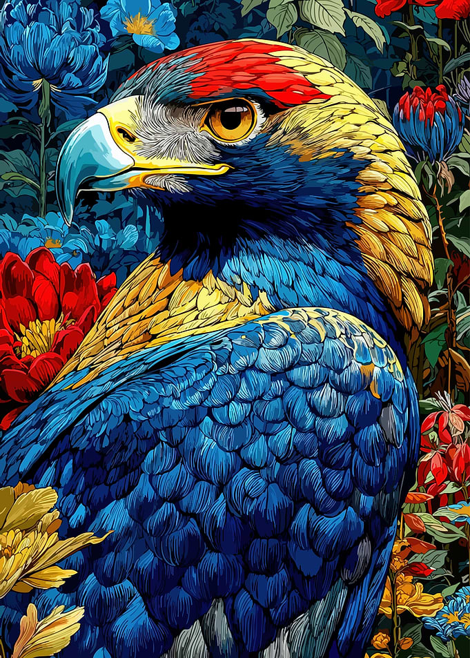 Vibrant Eagle Amidst Flowers