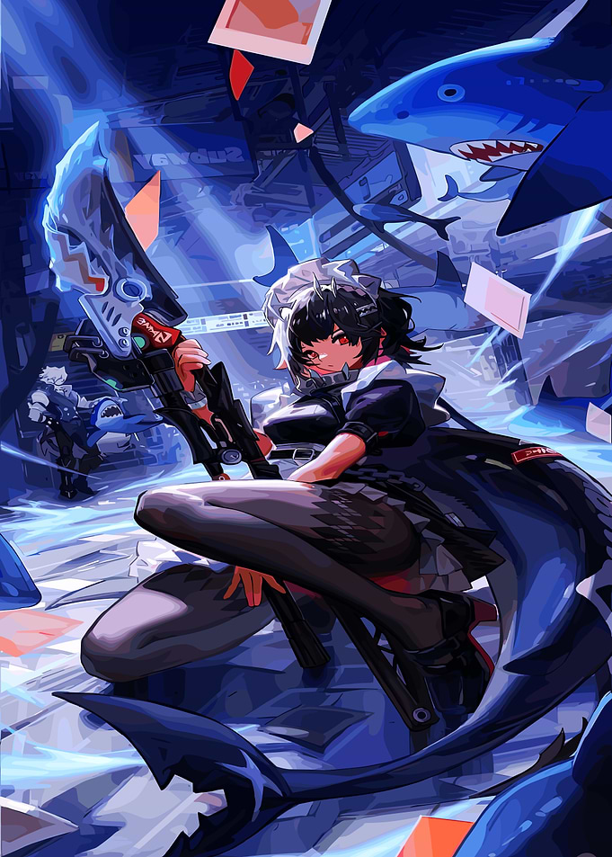 Anime Girl with Shark and Gun