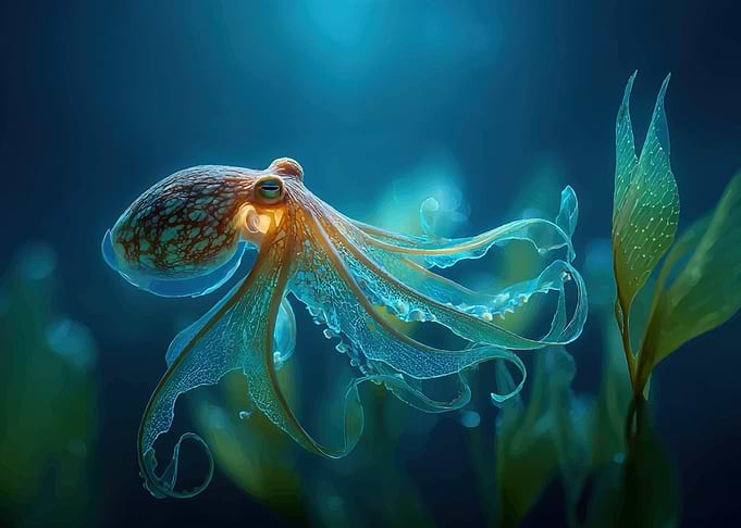 Octopus in Deep Blue Water