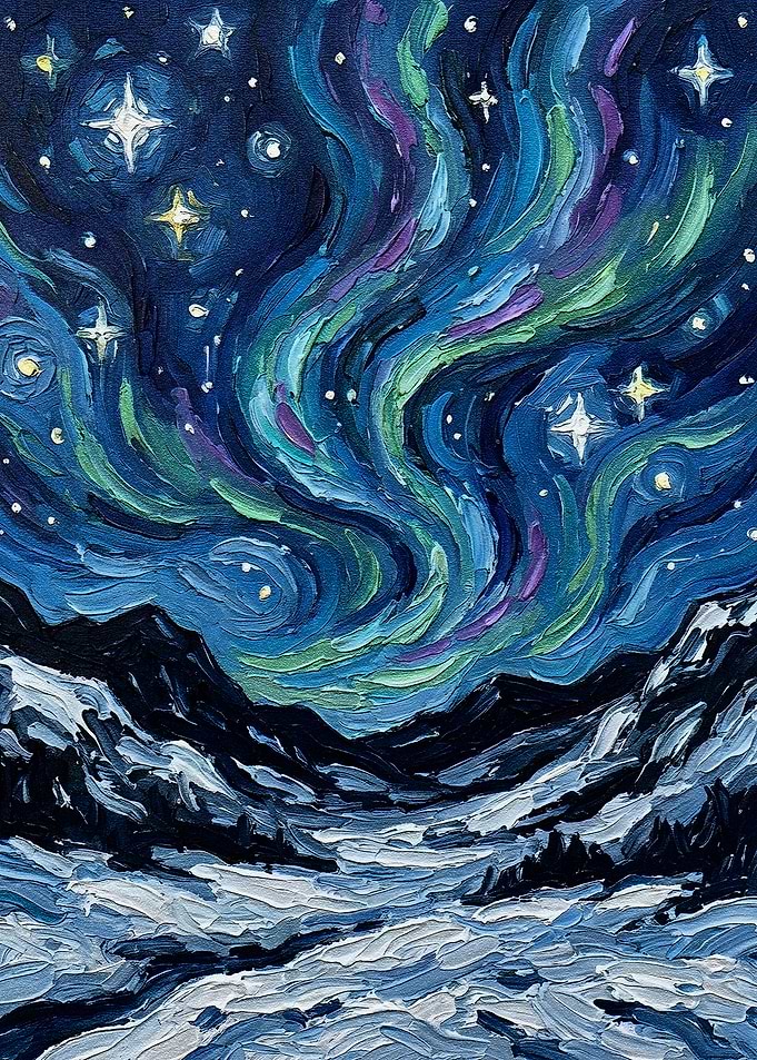 Aurora Borealis Over Snowy Mountains