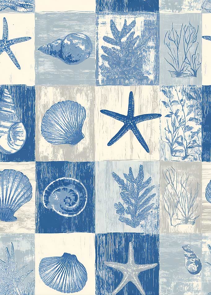 Nautical Seashell and Starfish Collage