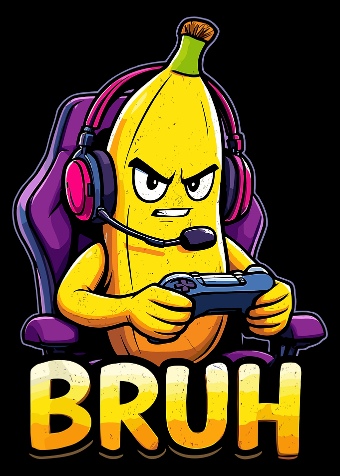 Bruh Gamer Banana Poster, Funny Gaming Cartoon Wall Art, Angry Banana Meme Print