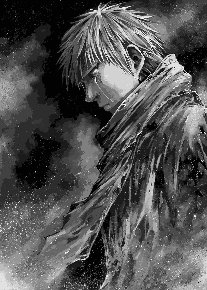 Melancholy Anime Character in Black and White