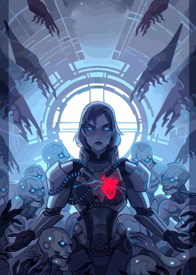Cybernetic Woman with effect Glowing Heart
