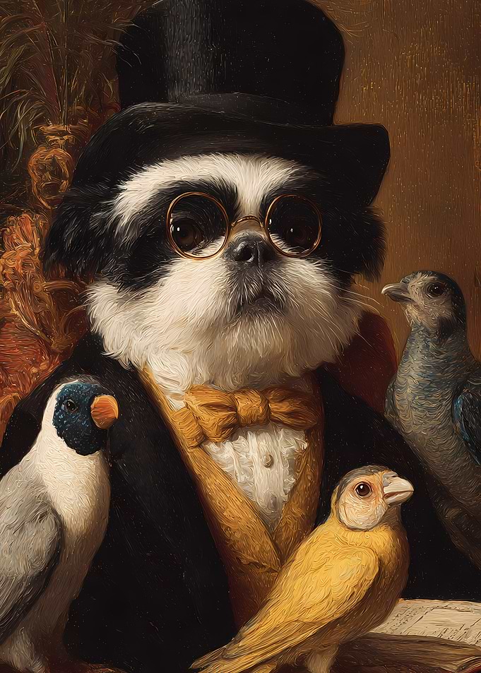 Dapper Dog with Birds