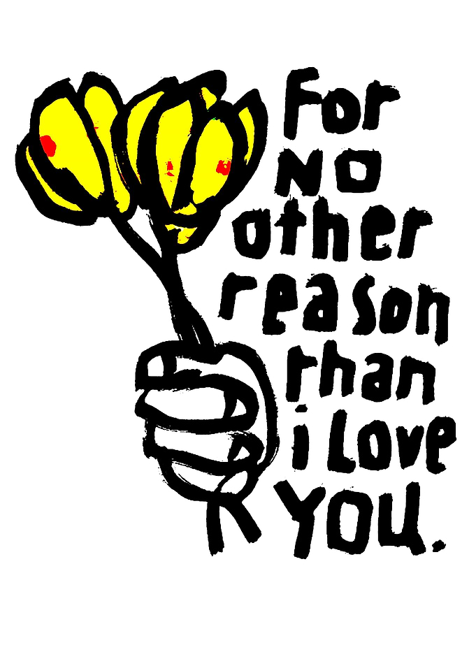 Hand holding yellow flowers with text
