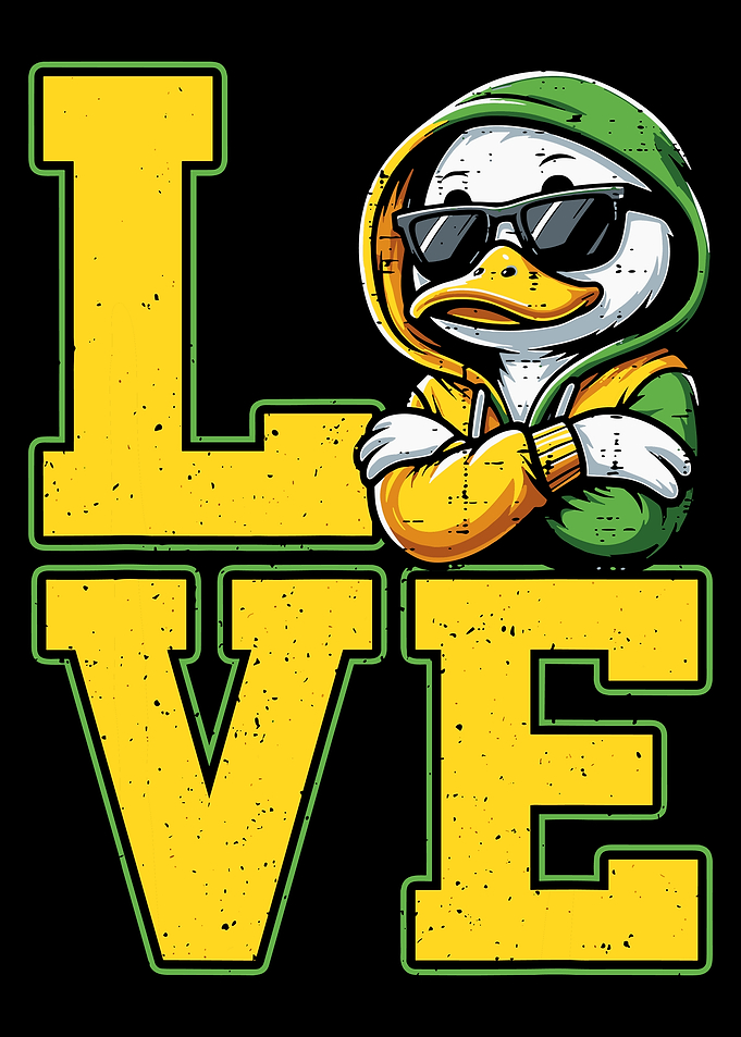 LOVE Duck Poster, Cool Urban Street Art Print, Yellow Green Cartoon Wall Decor