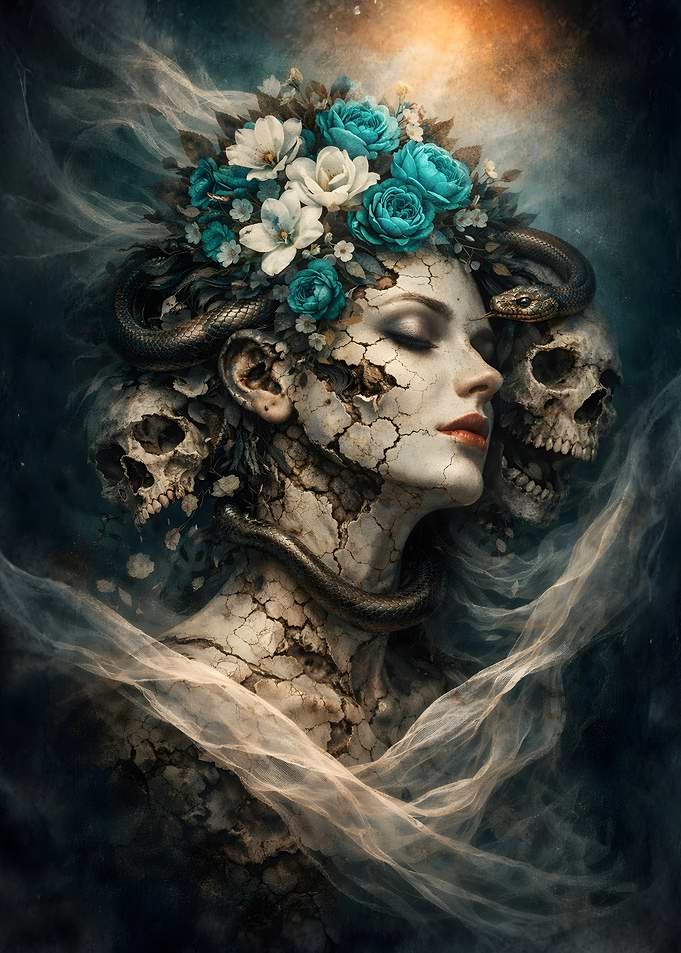 Girl with Snakes and Skulls