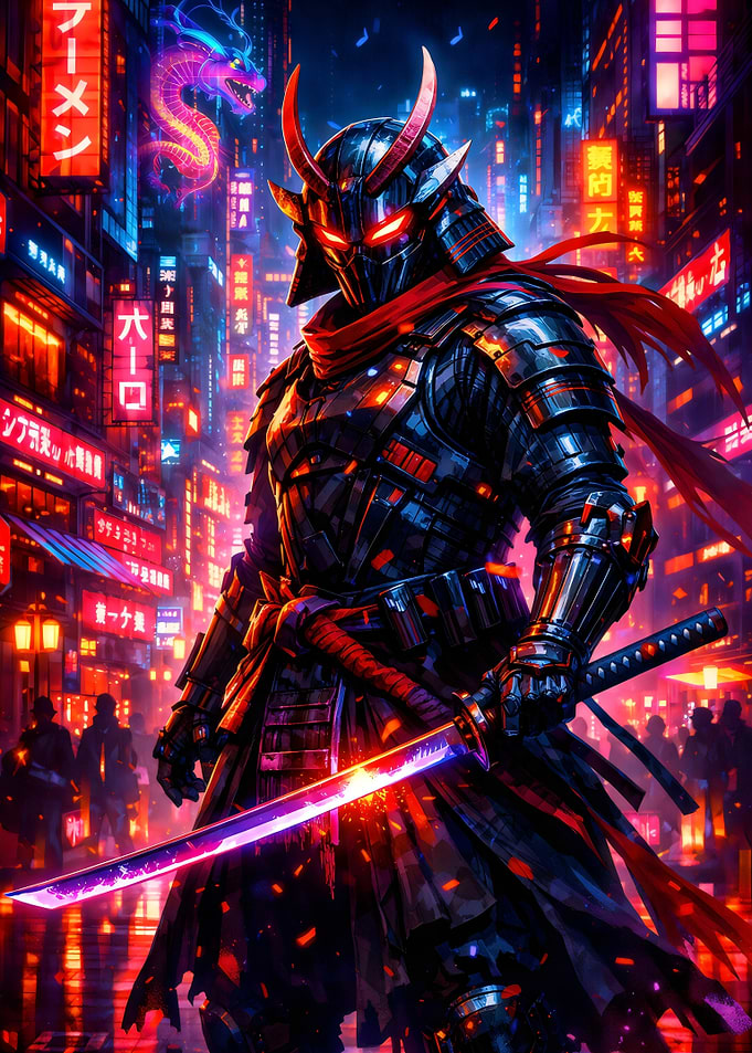 Cyber Samurai in Neon City