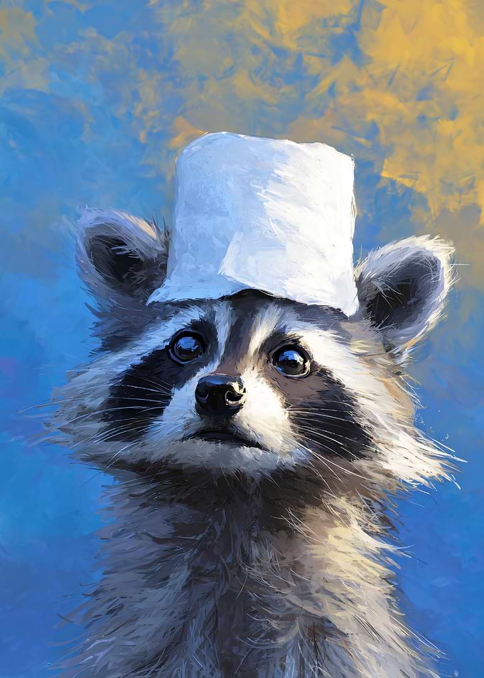 Raccoon Wearing a Toilet Paper Hat