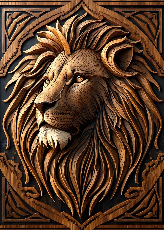 Wooden Lion Head Carving
