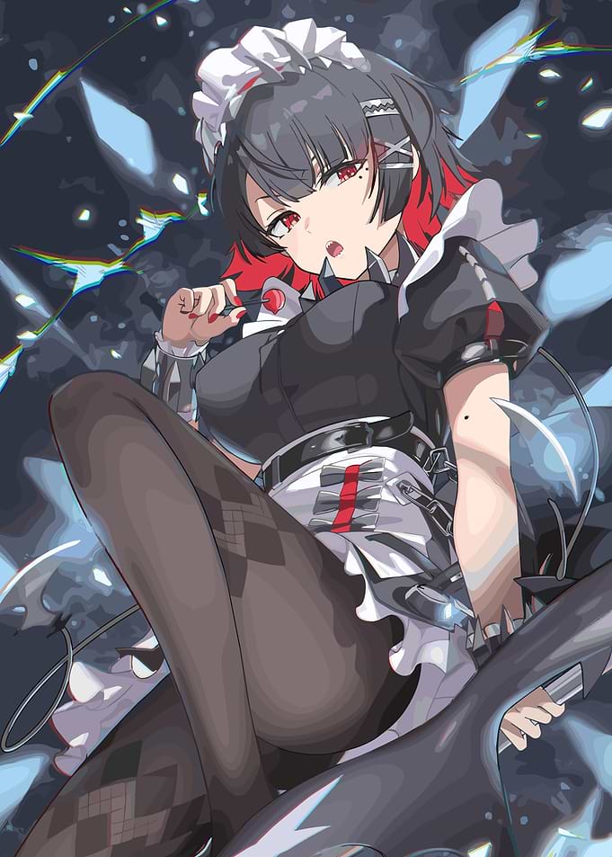 Maid Character with Dark and Red Accents