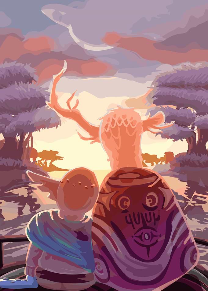 Fantasy characters watching sunset