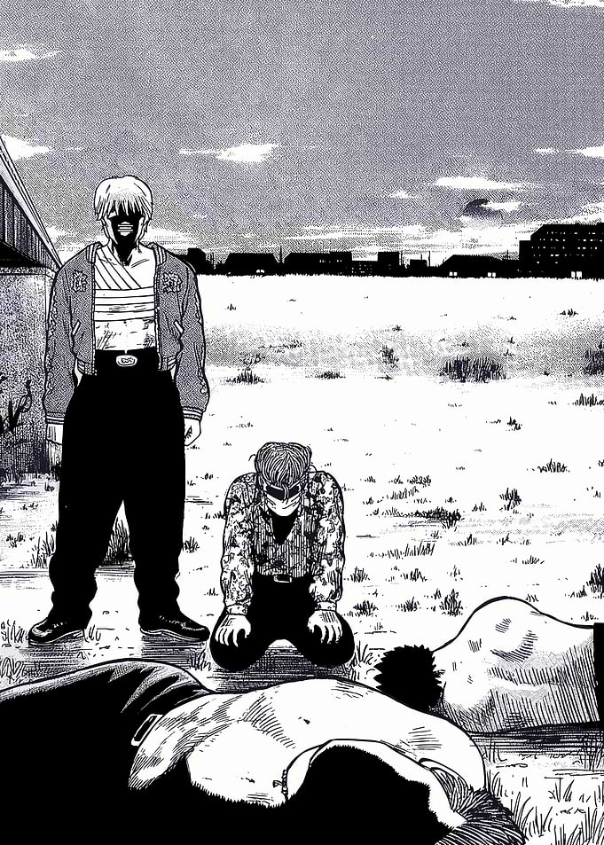Manga scene with defeated characters