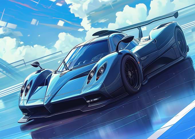 Blue Supercar on a Track