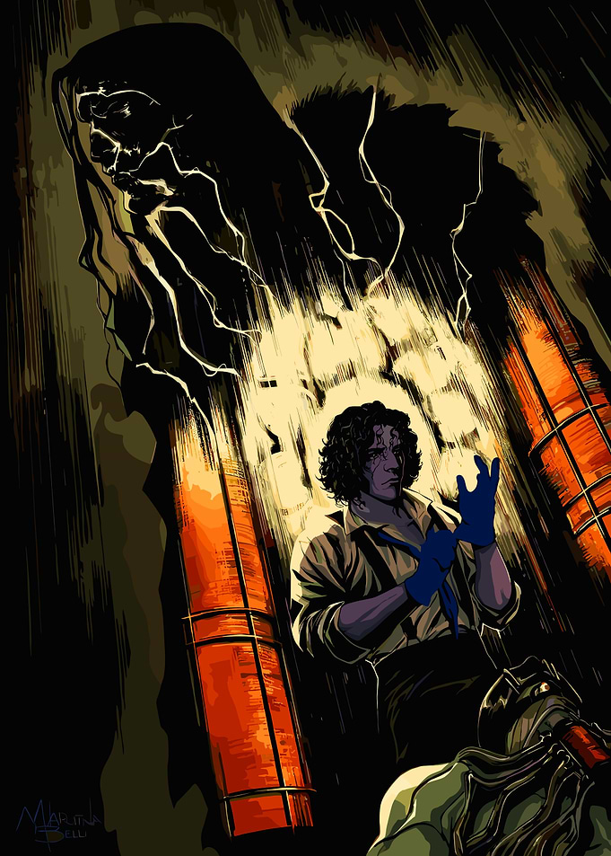 Dark Figure and Man in Gloves