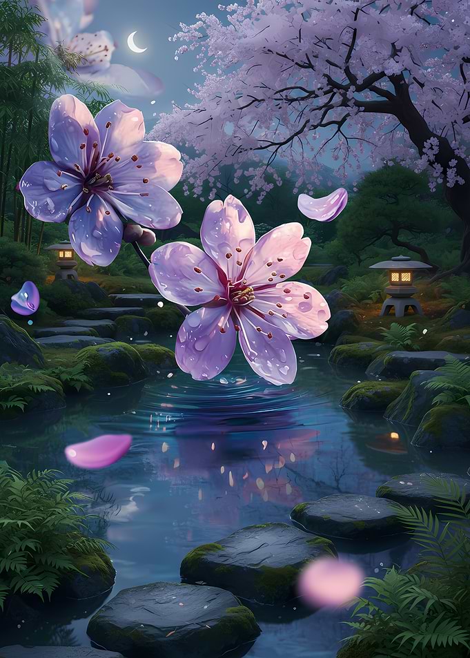 Serene Japanese Garden at Night