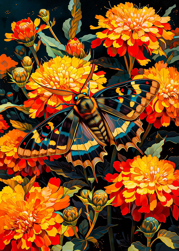Moth Among Flowers