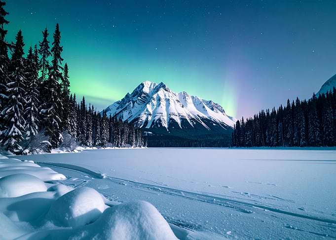 Aurora Borealis over Snowy Mountains Nature