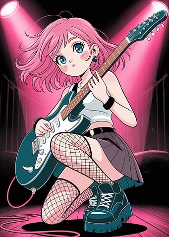 Anime Girl Playing Electric Guitar