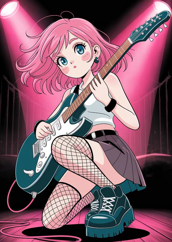 Anime Girl Playing Electric Guitar