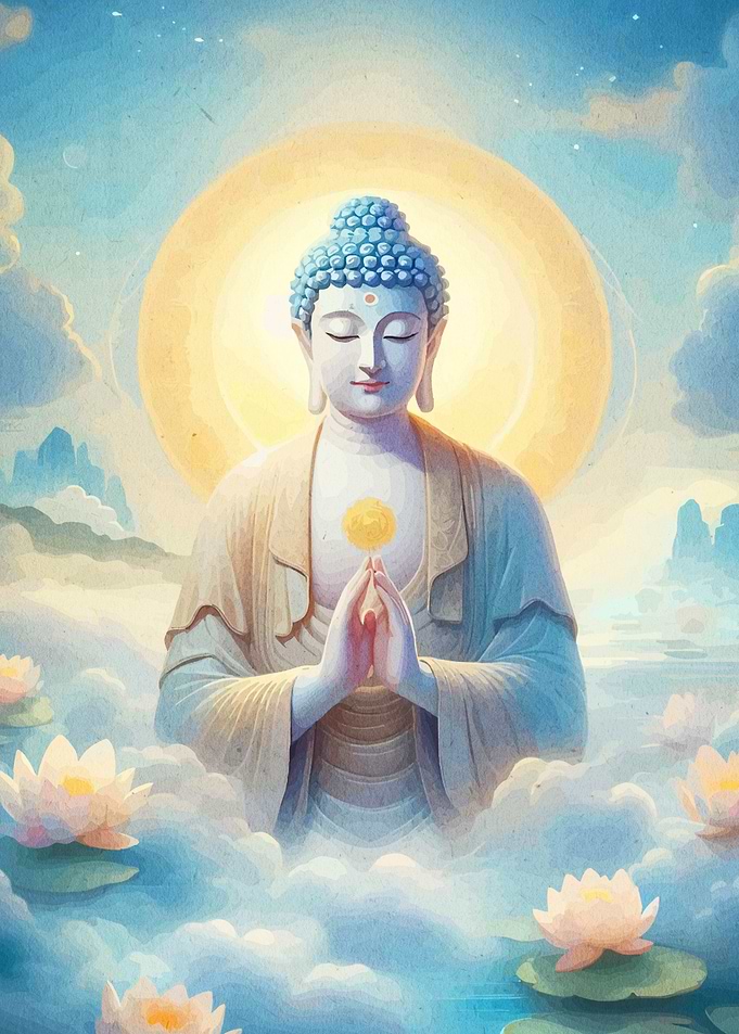 Buddha Meditating Amidst Lotus Flowers