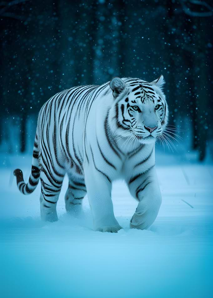 White Tiger in Snowy Forest