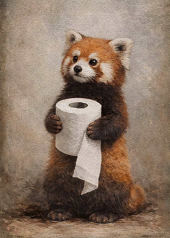 Red Panda Holding Toilet Paper