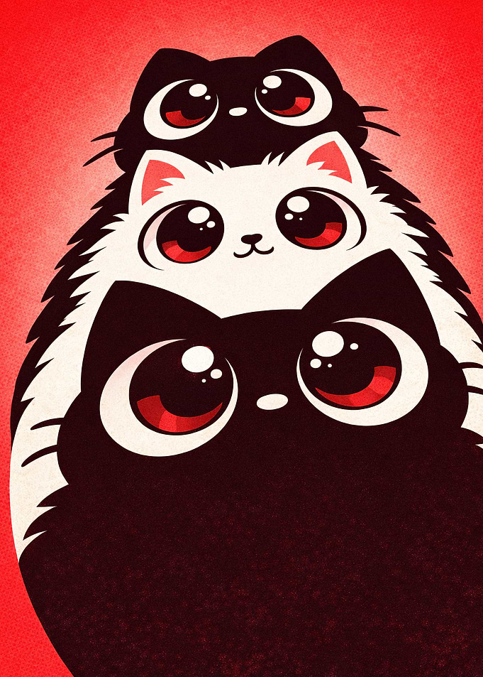 Stack of Cute Cartoon Cats