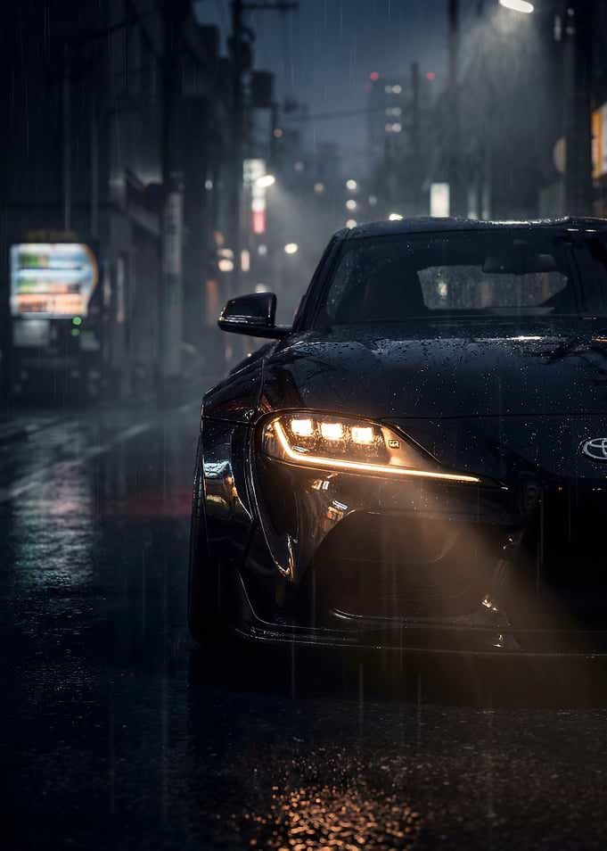 Toyota Gr Supra in Tokyo Rainy City