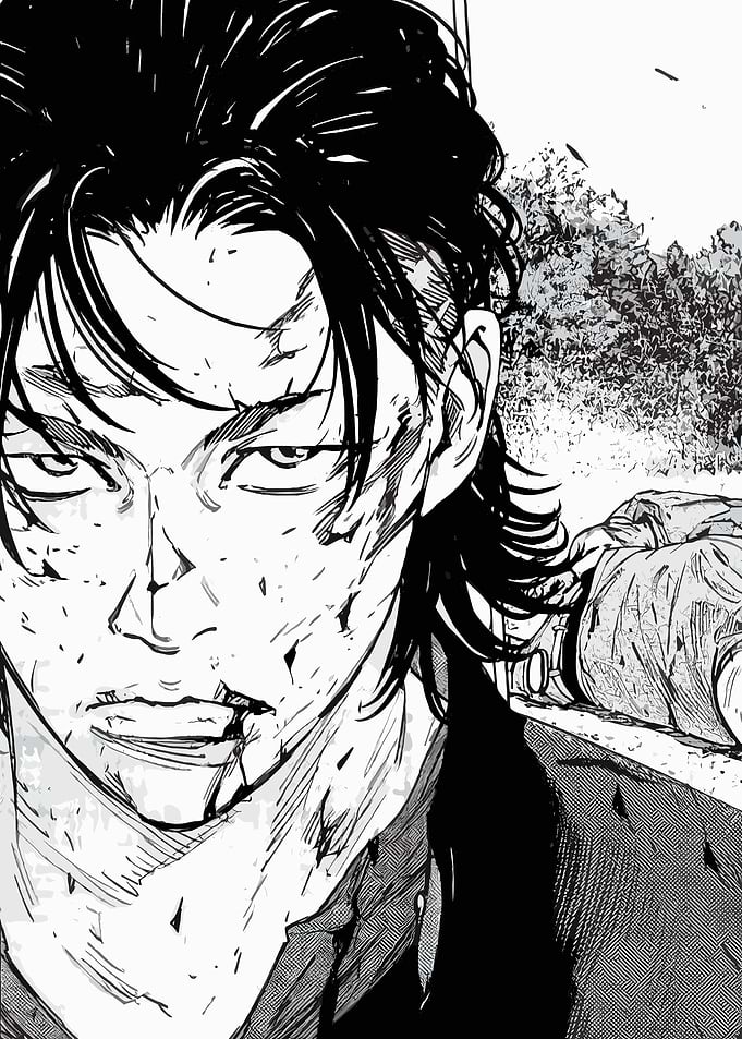 Manga character with battle scars