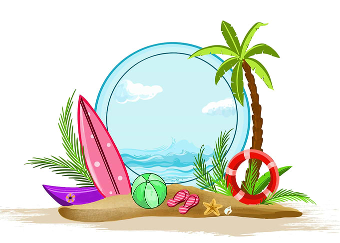 Summer Beach Scene with Tropical Elements