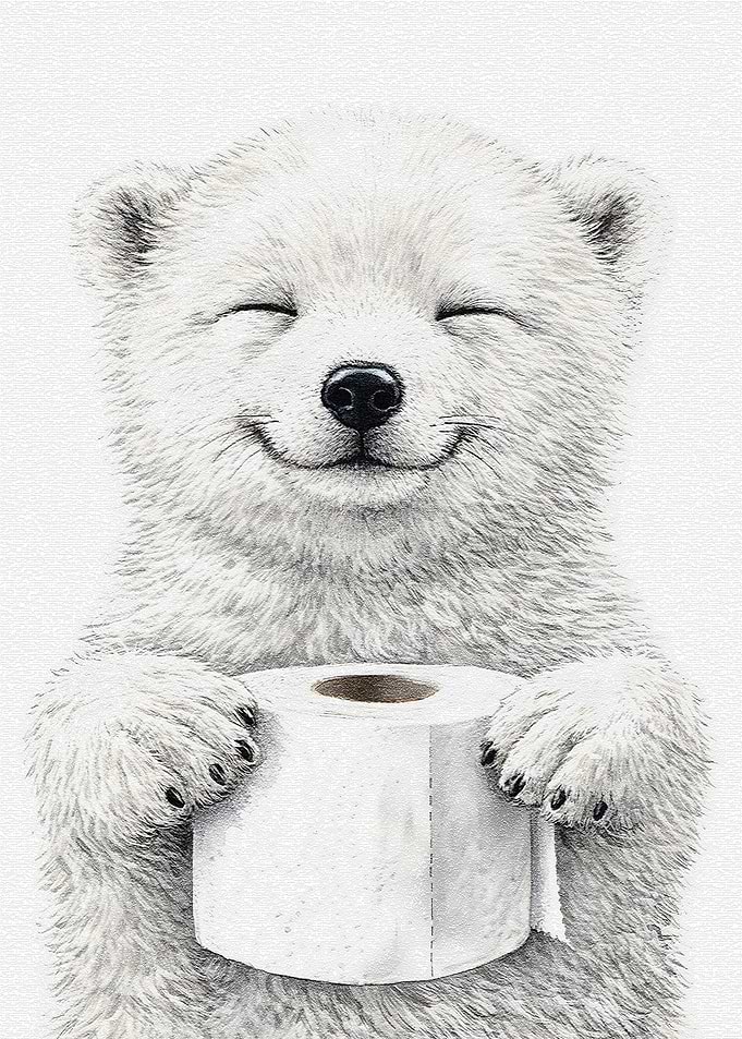 Cute Polar Bear Holding Toilet Paper