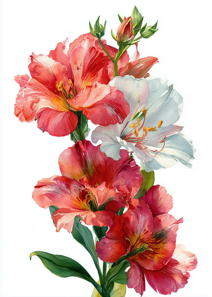 Watercolor Alstroemeria Flowers