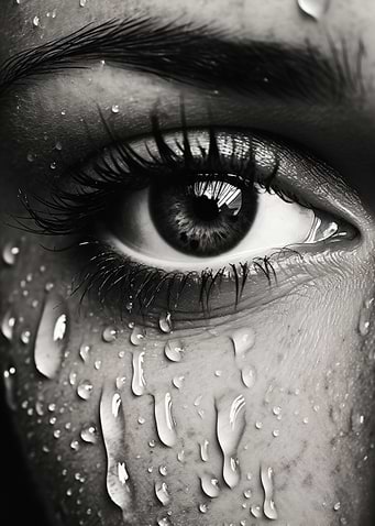 Close-up of a wet eye with water droplets