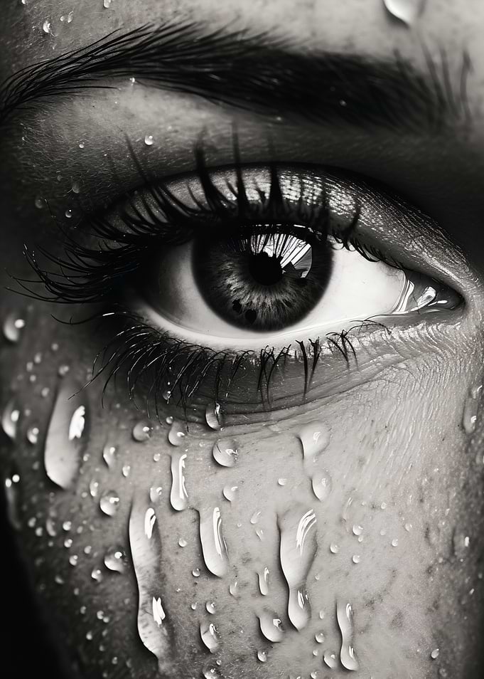 Close-up of a wet eye with water droplets