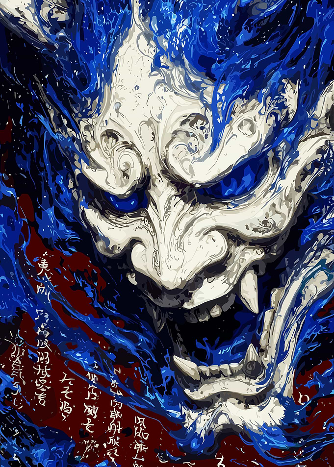 Demonic Mask with Blue Flames